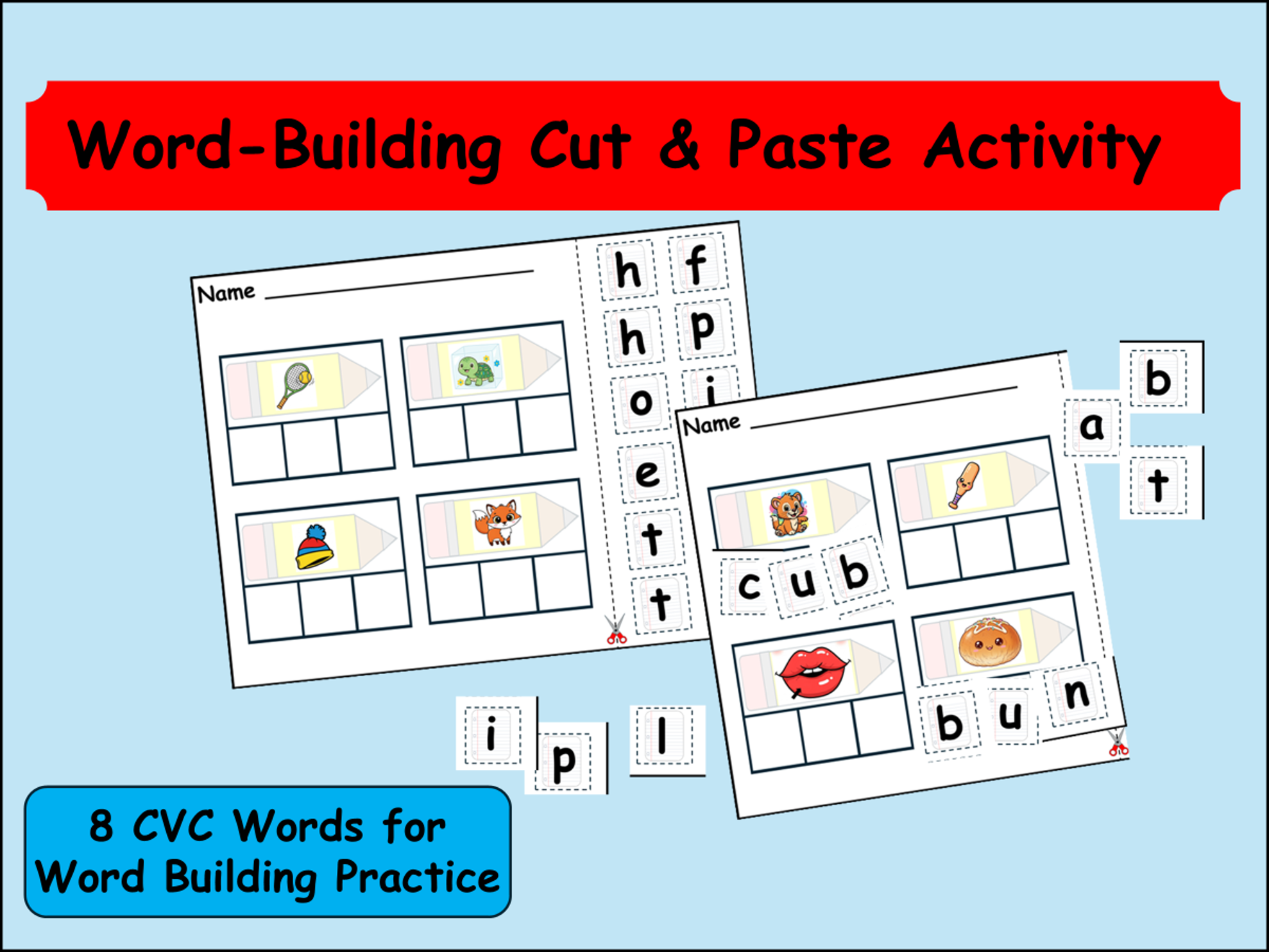 CVC Word Building Cut & Paste Activity