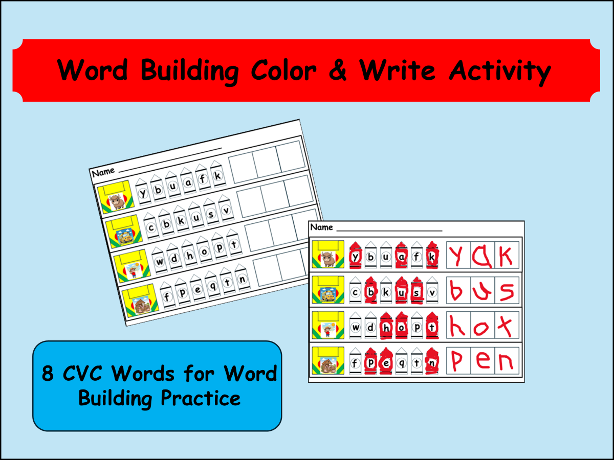 Back-to-School CVC Word Color & Write